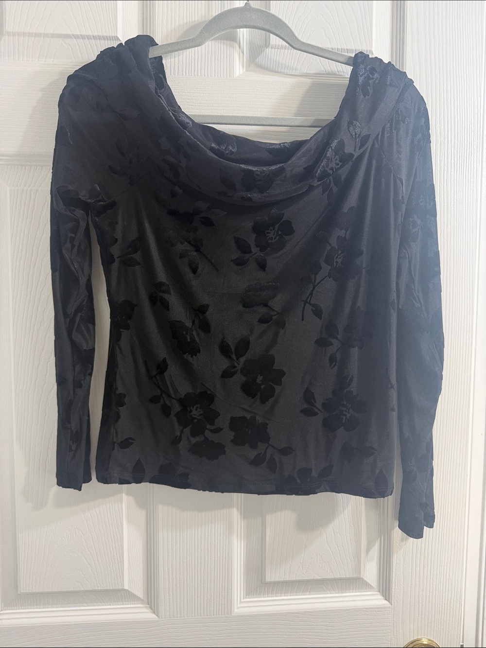 Steven by Steve Madden Black Floral Burnout Cowl Neck Top